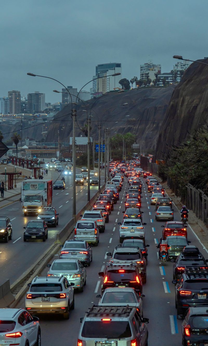 Traffic in Barranco, Lima, Peru at dusk