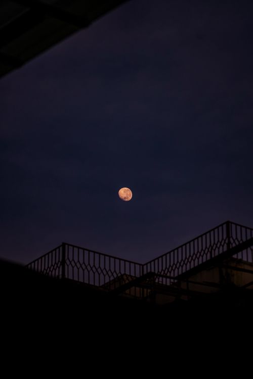 Free A captivating view of the half moon against a dark Jakarta night with silhouetted structures in the foreground. Stock Photo