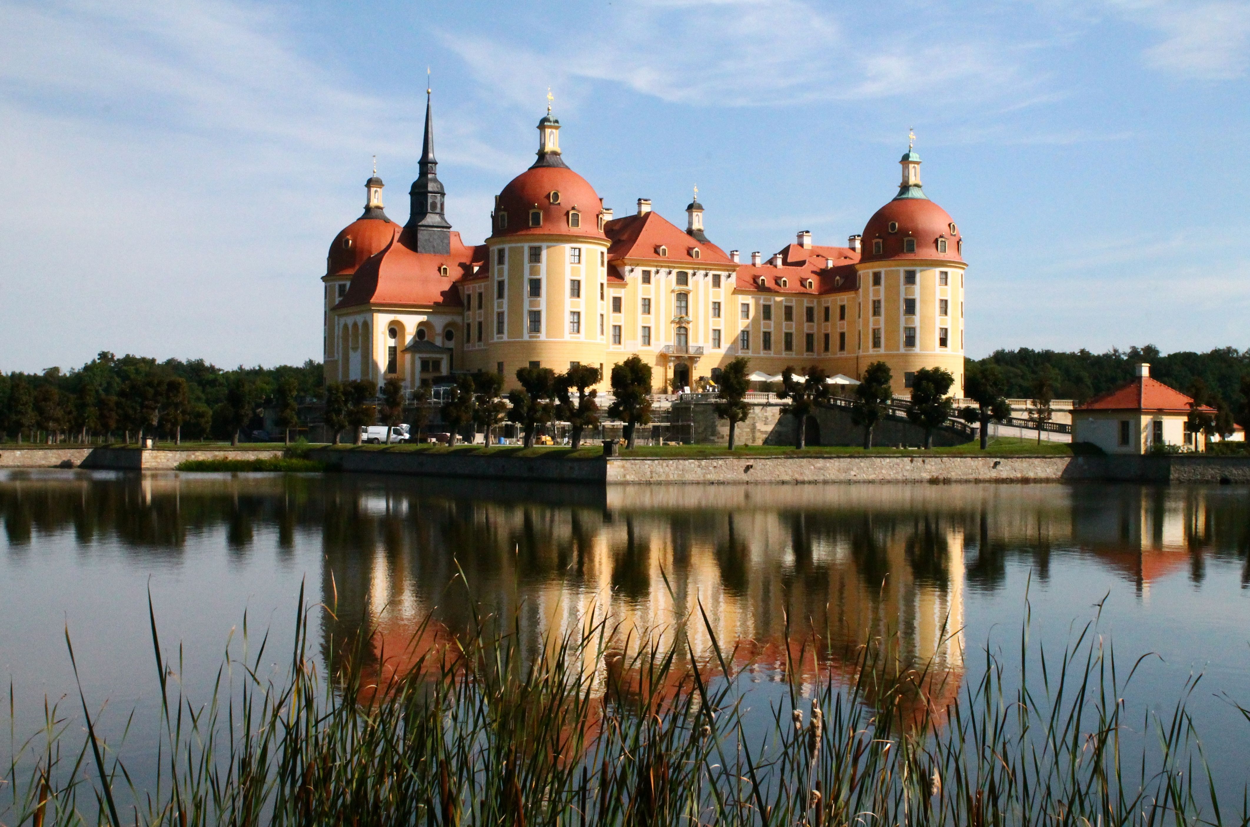 Baroque Moritzburg Castle surrounded by lakes in Saxony
