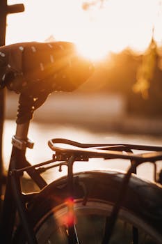 Silhouette of a bicycle against a vibrant sunset, capturing the warm hues of an evening in Berlin.