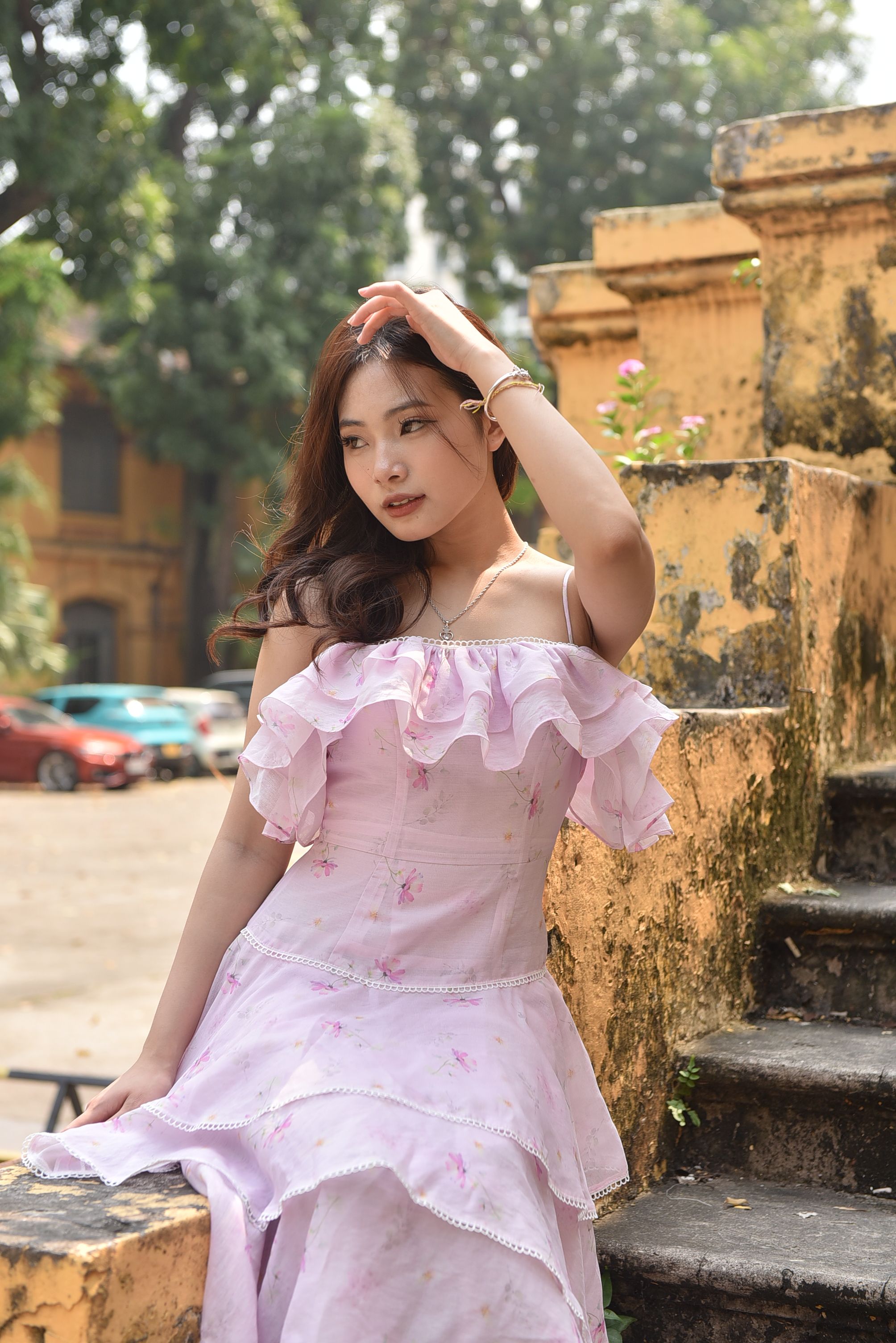 Elegant Woman in Pink Dress Outdoors · Free Stock Photo