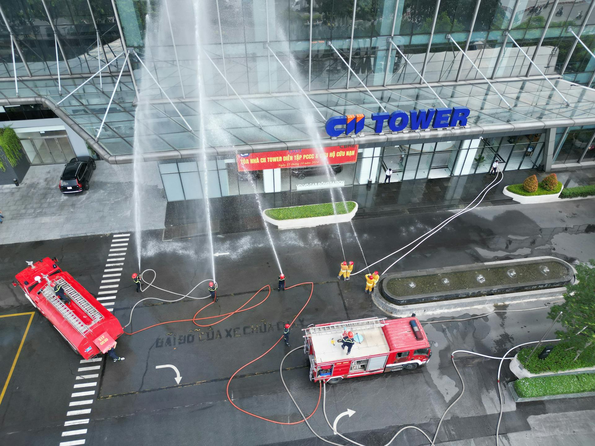 Fire Drill at the office tower in HCMC Vietnam