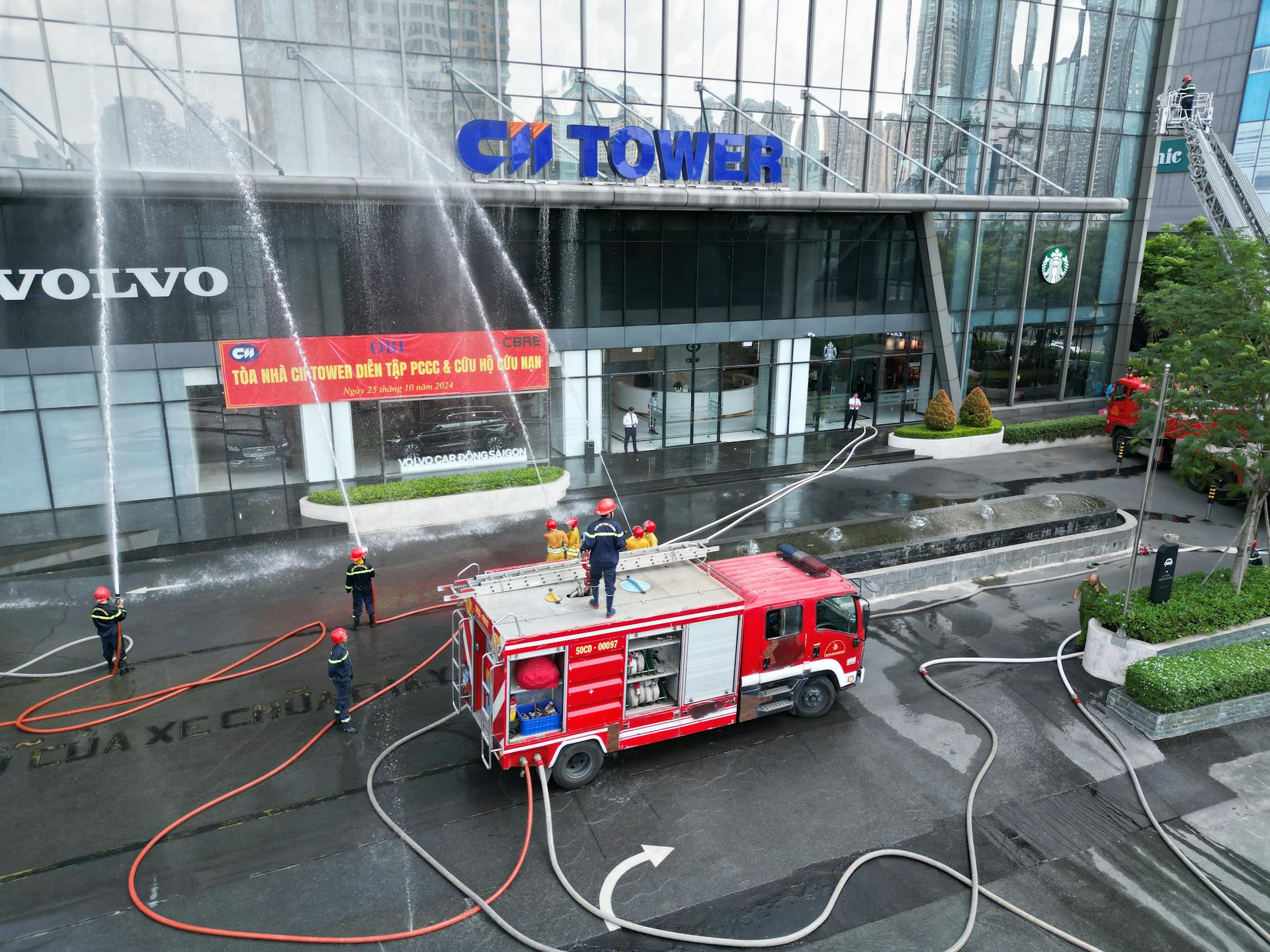 Fire Drill at the office tower in HCMC Vietnam