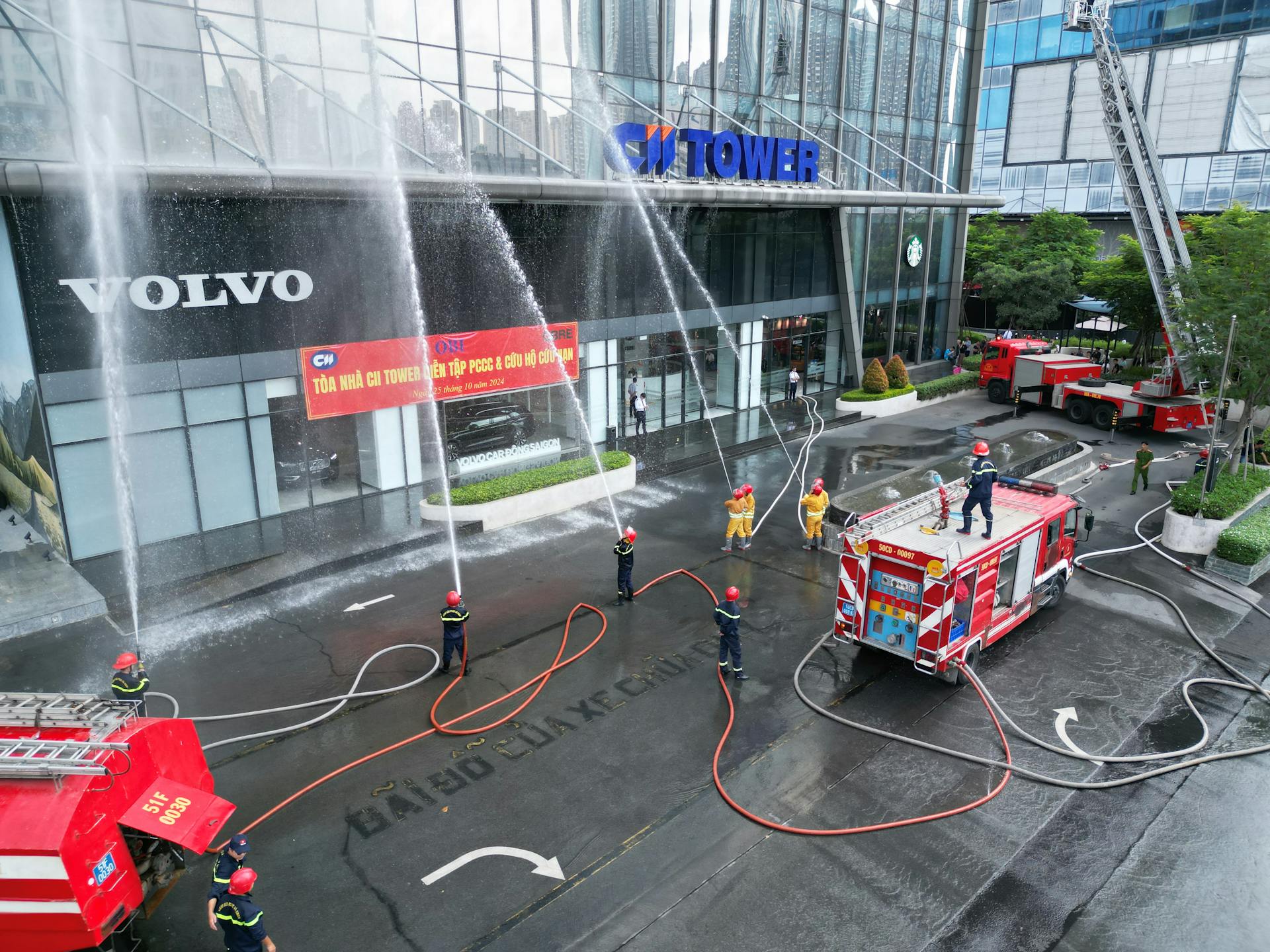 Fire Drill at the office tower in HCMC Vietnam