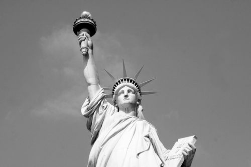Free Black and white image of the Statue of Liberty, symbolizing freedom and democracy. Stock Photo