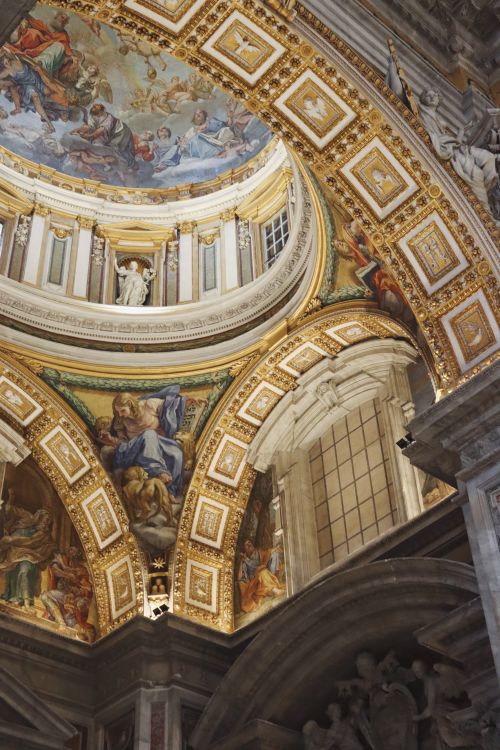 Free Stunning view of Vatican dome ceiling adorned with art and gold detailing in Rome, Italy. Stock Photo