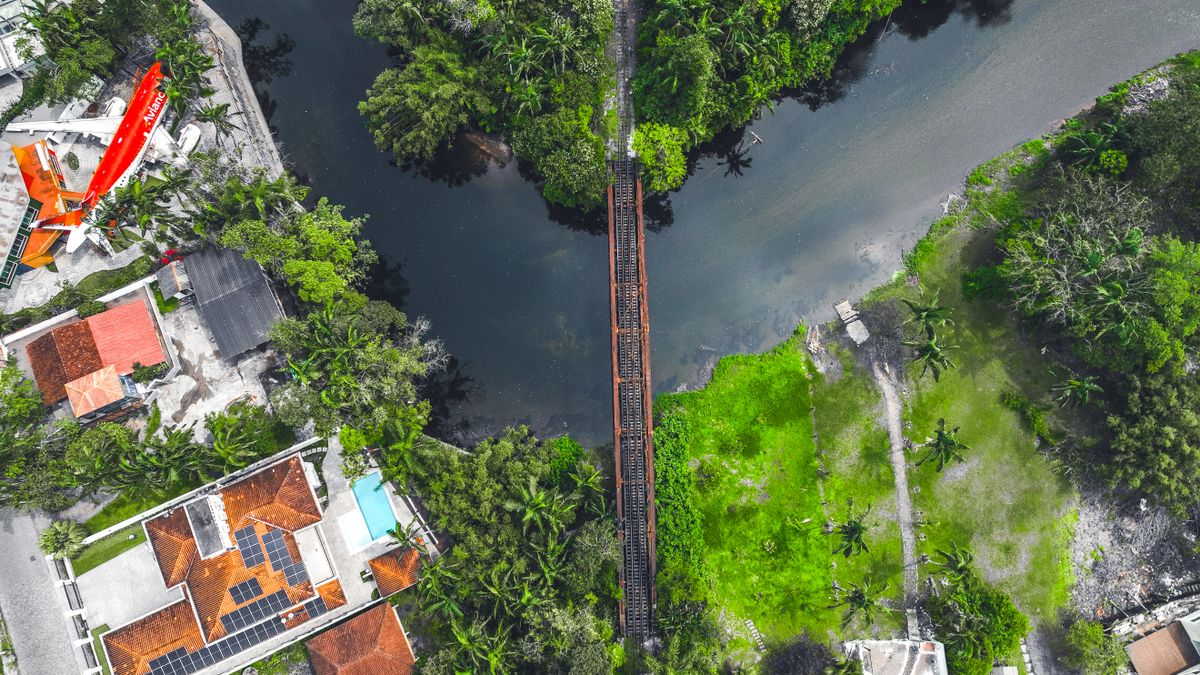 Aerial view over a shoreline
