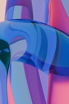 Vibrant abstract digital art with flowing shapes in blue and pink gradient hues.