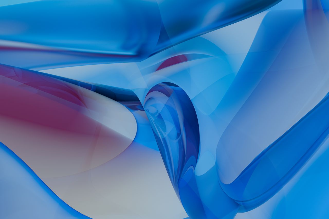 dynamic abstract composition featuring fluid blue shapes and gradients