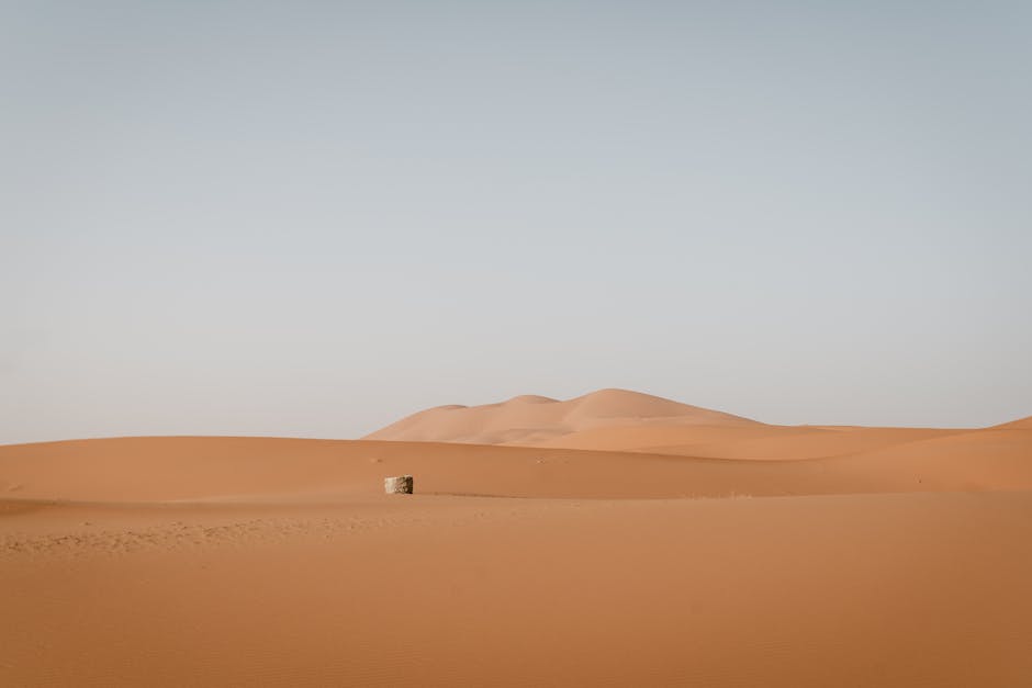 Peaceful desert landscape with sand dunes in Merzouga, Morocco.