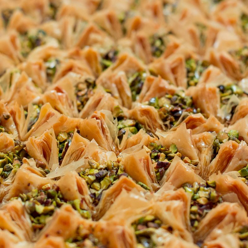 Air Fryer Pistachio Baklava Triangles with Rosewater Glaze