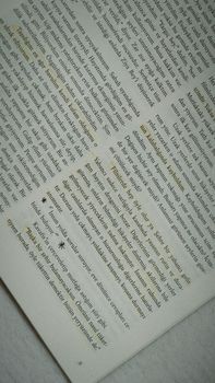 Open book with highlighted text on a page, angled view. — photo by Buse Çolak