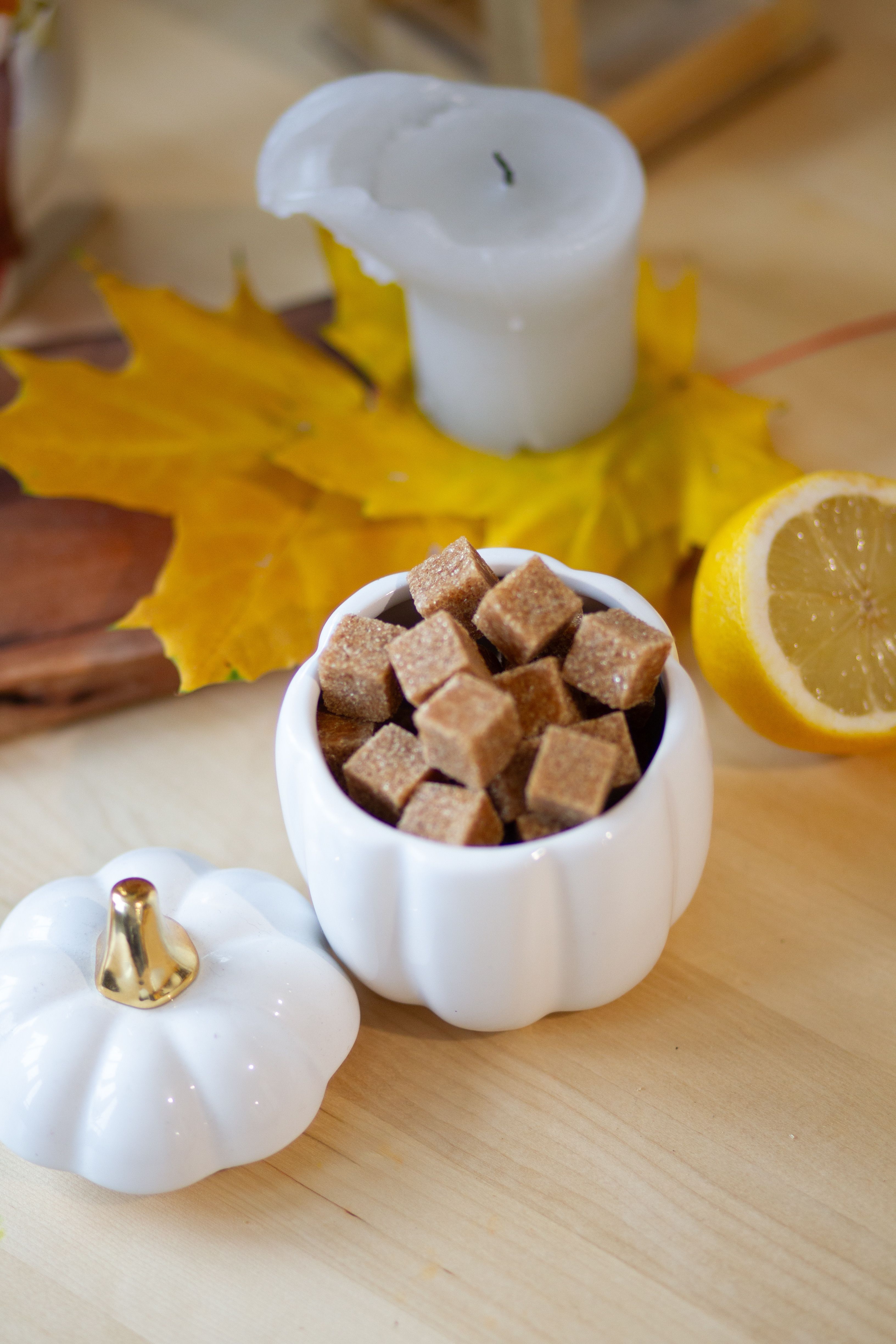 Autumn Still Life with Sugar Cubes and Fall Decor · Free Stock Photo