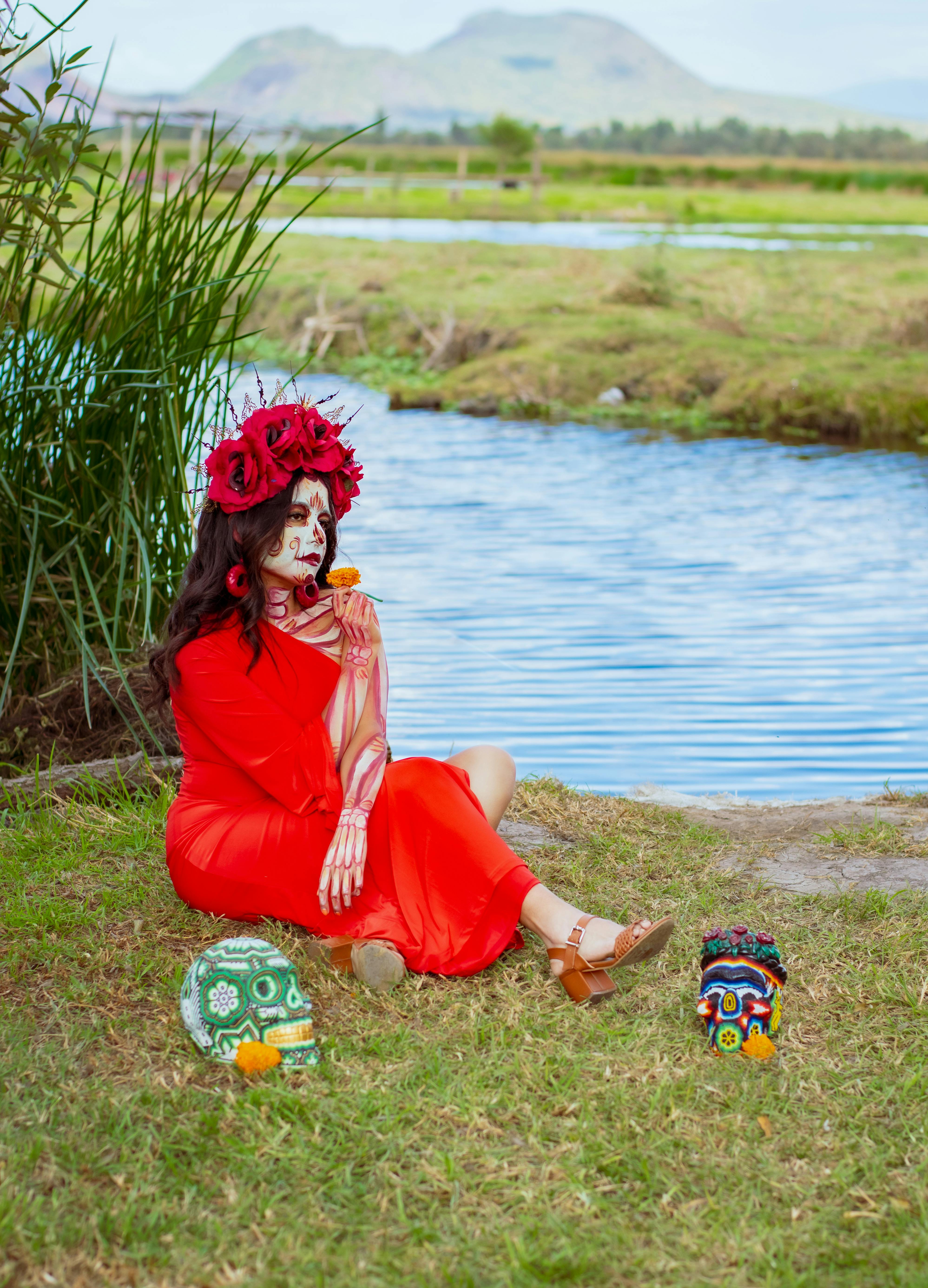 vibrant catrina celebrating dia de muertos outdoors