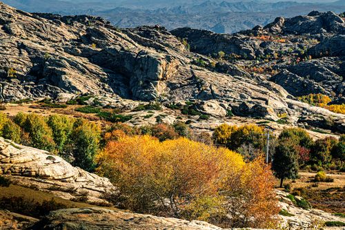 Free Stunning view of rocky mountains with vibrant autumn foliage. Stock Photo