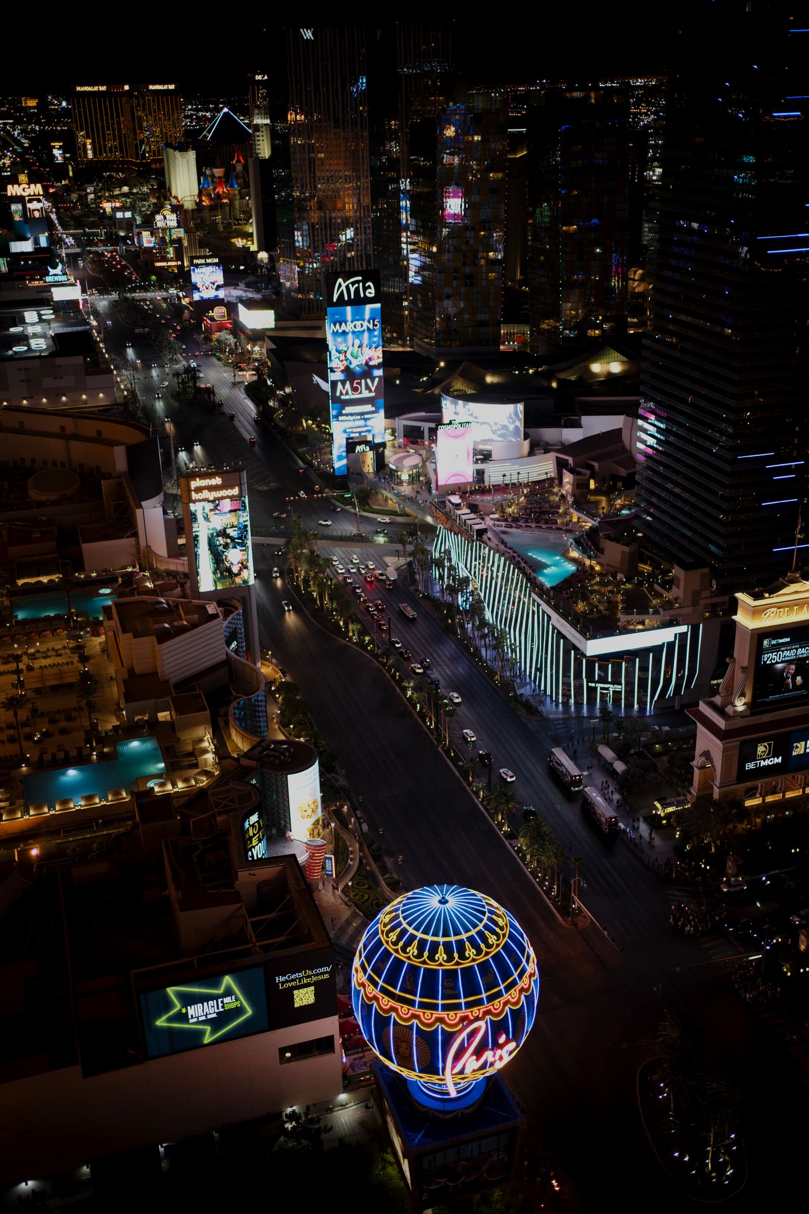 Las Vegas Strip at night aerial