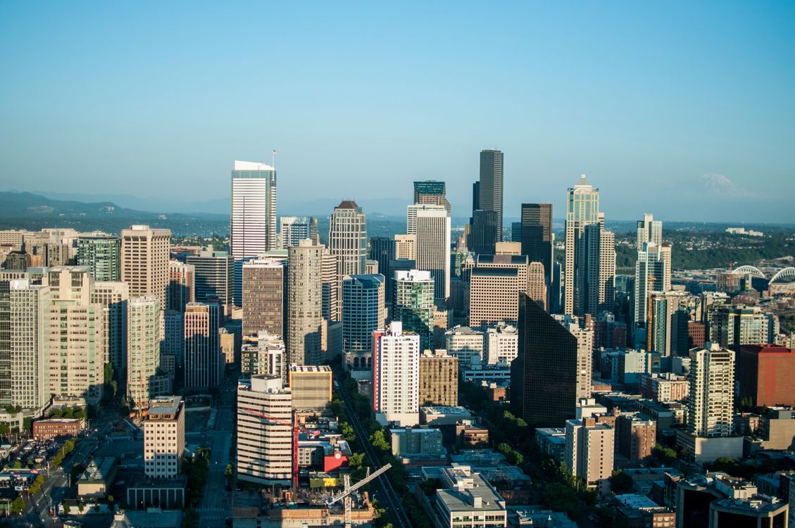 Seattle City Skyline Aerial View Under Clear Skies · Free Stock Photo