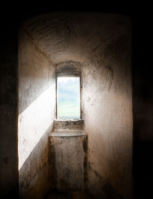 Free Medieval window in Rothenburg ob der Tauber, showcasing angled light through stone walls. Stock Photo