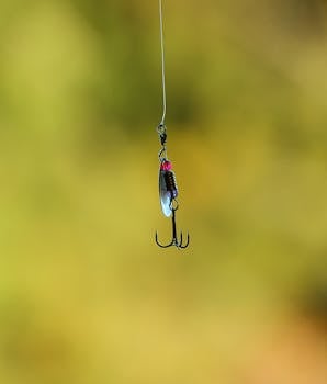 Detailed image of a fishing lure with a blurred green background, ideal for fishing enthusiasts.