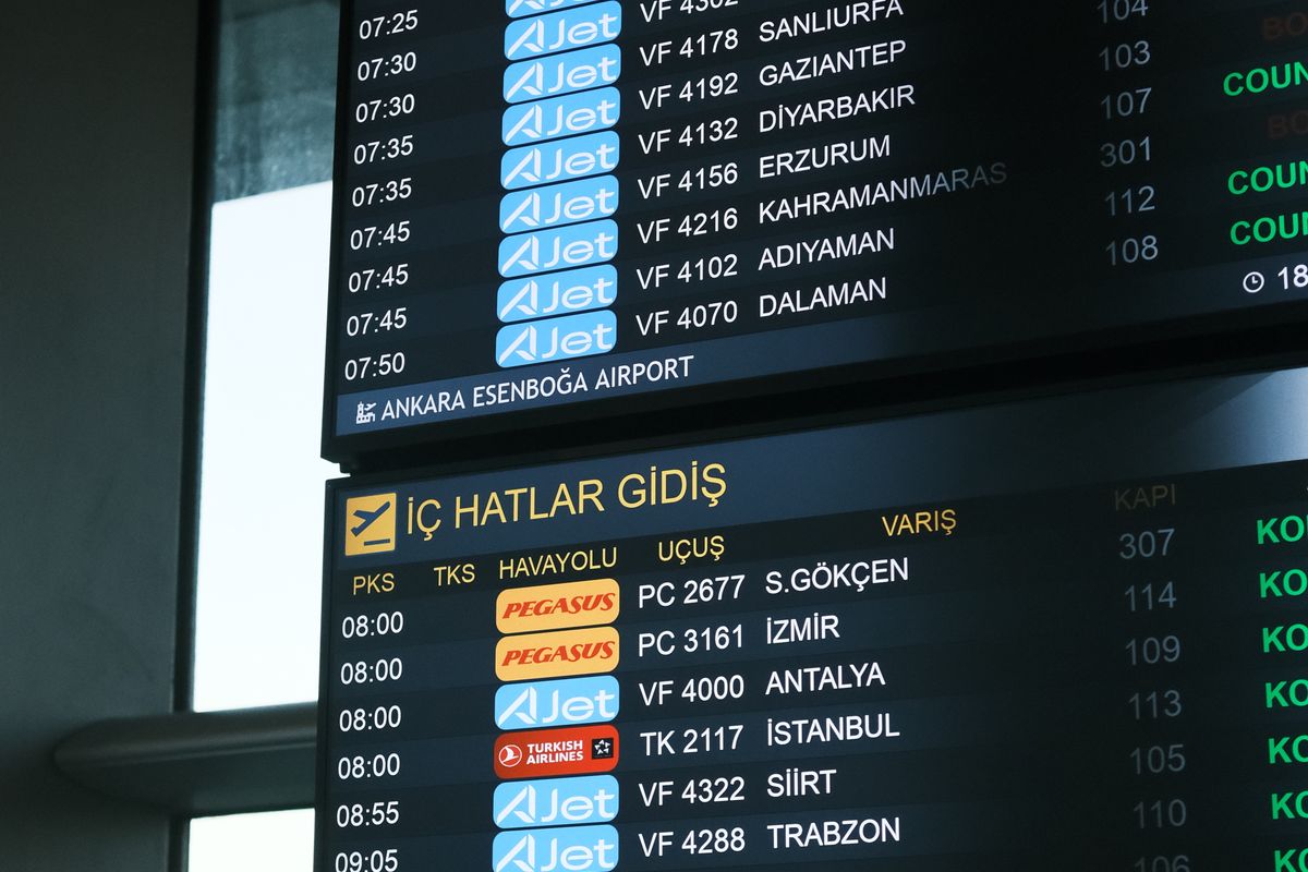 Flight information board during a long wait