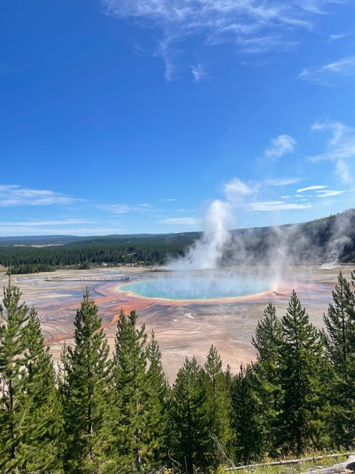 Free Stunning aerial shot of the vibrant Grand Prismatic Spring in Yellowstone National Park. Stock Photo