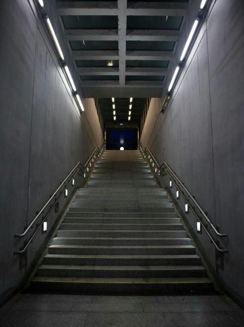 Free Dimly lit underground staircase with contemporary design in Budapest, Hungary. Stock Photo