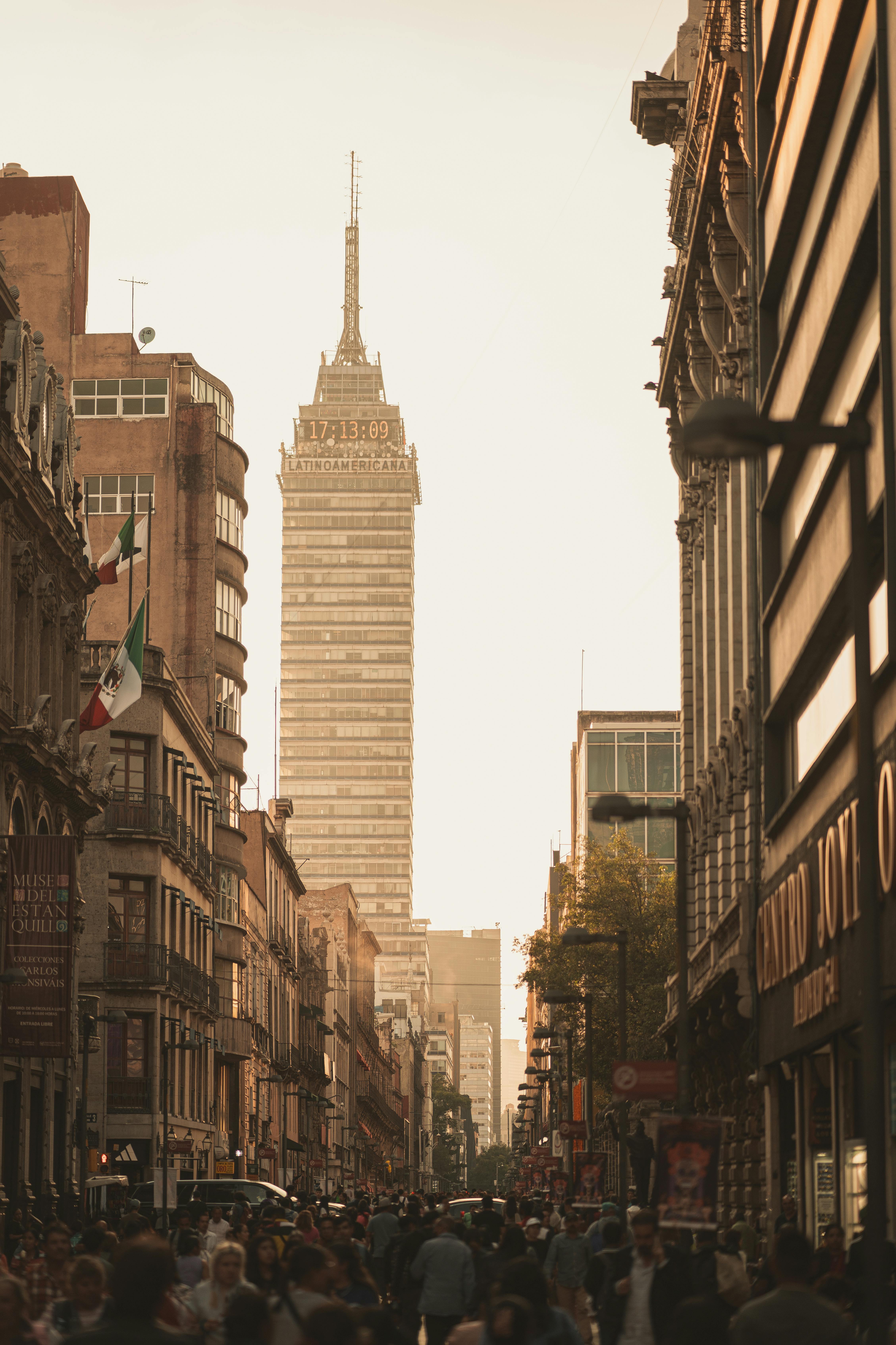 busy street scene near torre latinoamericana