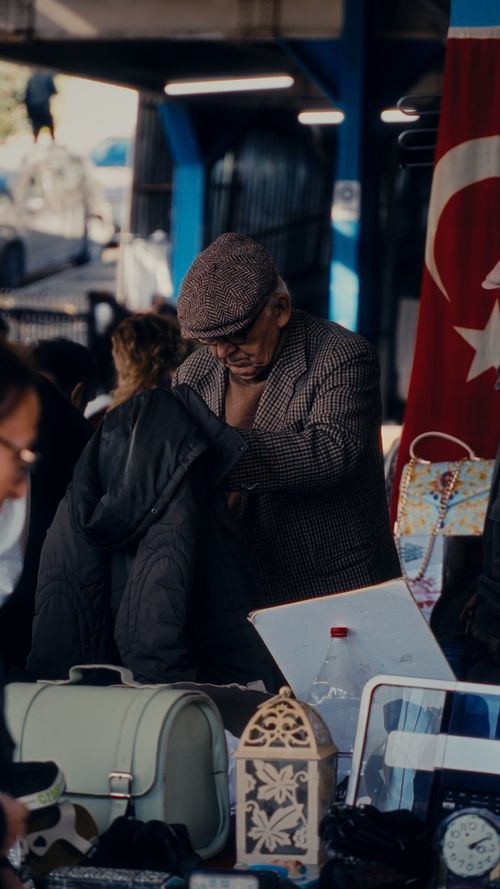 Free A bustling market in Istanbul with vendors and traditional Turkish goods. Stock Photo
