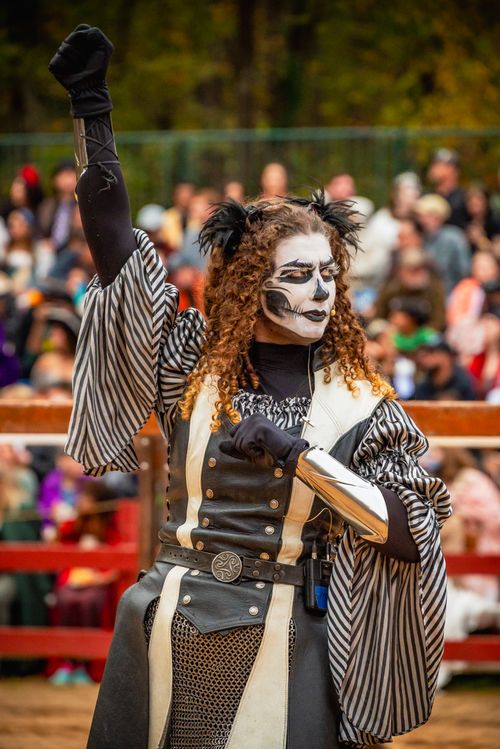 Free A performer in elaborate costume at a lively Renaissance festival. Stock Photo