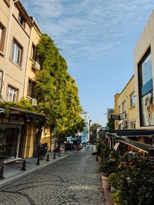 Free Scenic view of a cobblestone street lined with buildings in Istanbul, Turkey. Stock Photo