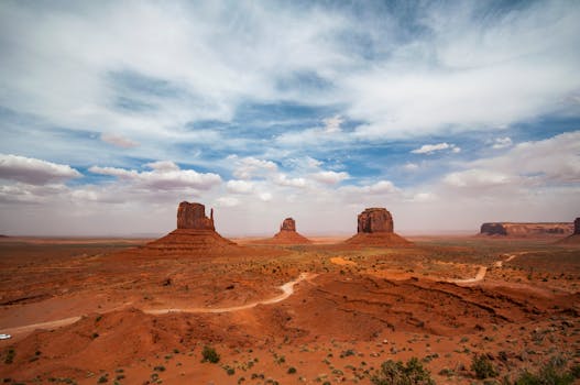 Stunning view of Monument Valley's iconic sandstone buttes under a blue sky.