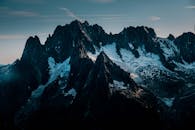 冰雪覆盖的雄伟山峰在晴朗天空下，是自然摄影的理想选择