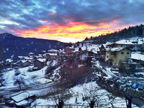 Snow Village Under Golden Hour