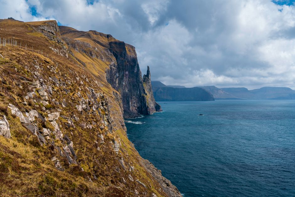 Explore the mesmerizing cliffs and ocean vistas of the Faroe Islands under a dynamic sky.