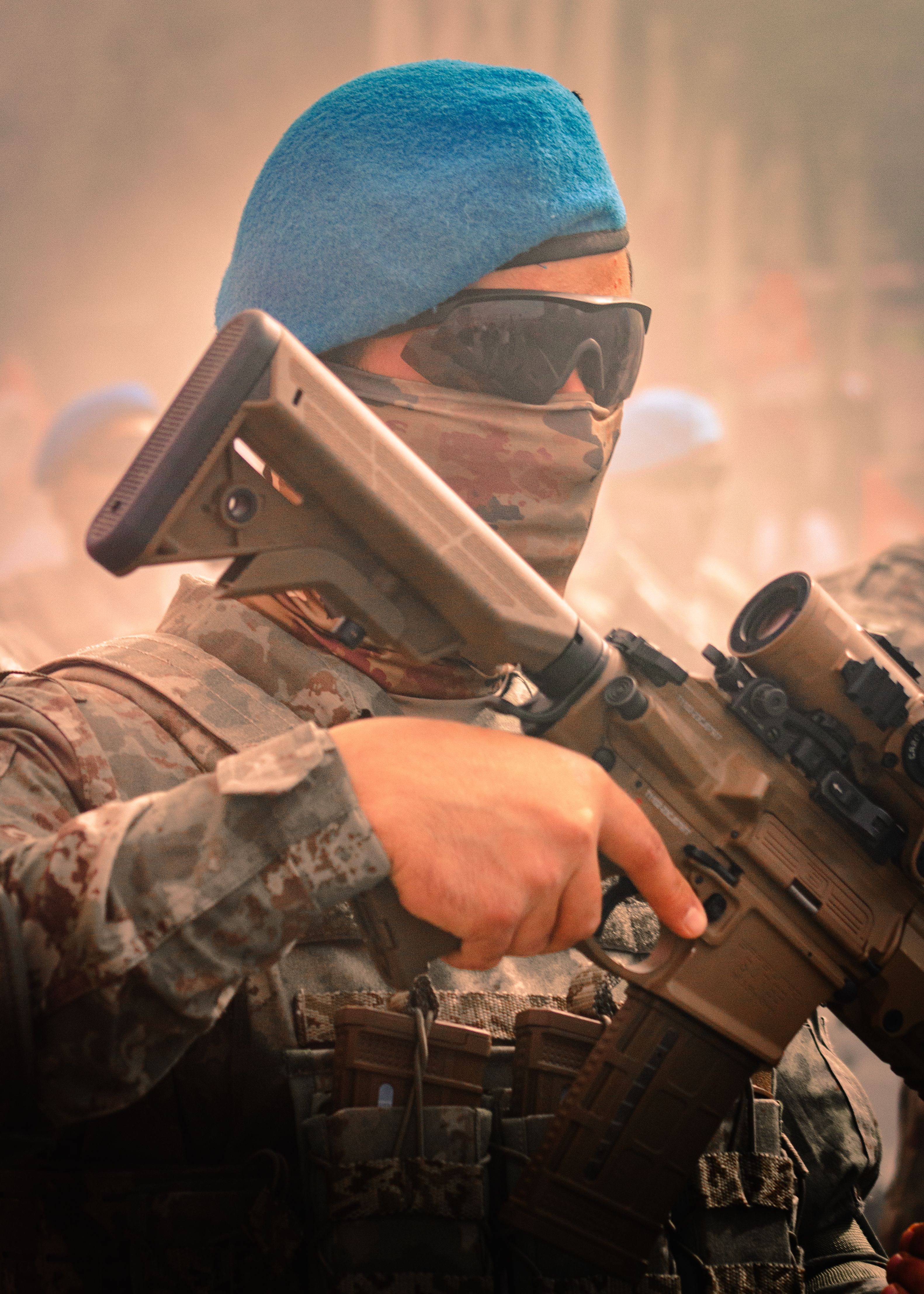 Turkish Soldier in Tactical Gear Holding Rifle · Free Stock Photo