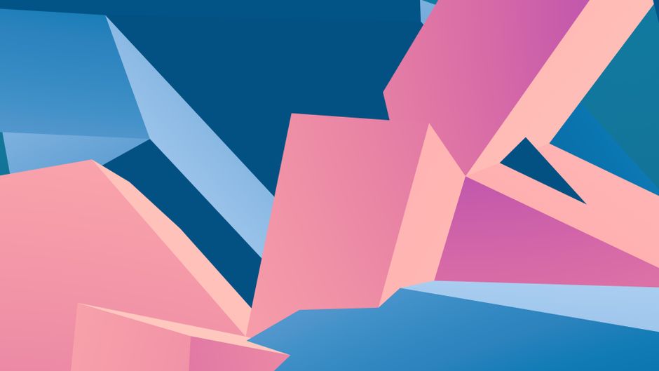 Vibrant abstract art with blue and pink geometric shapes forming a dynamic pattern.