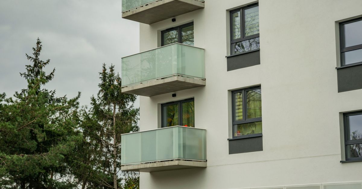 Apartment building with glass balconies