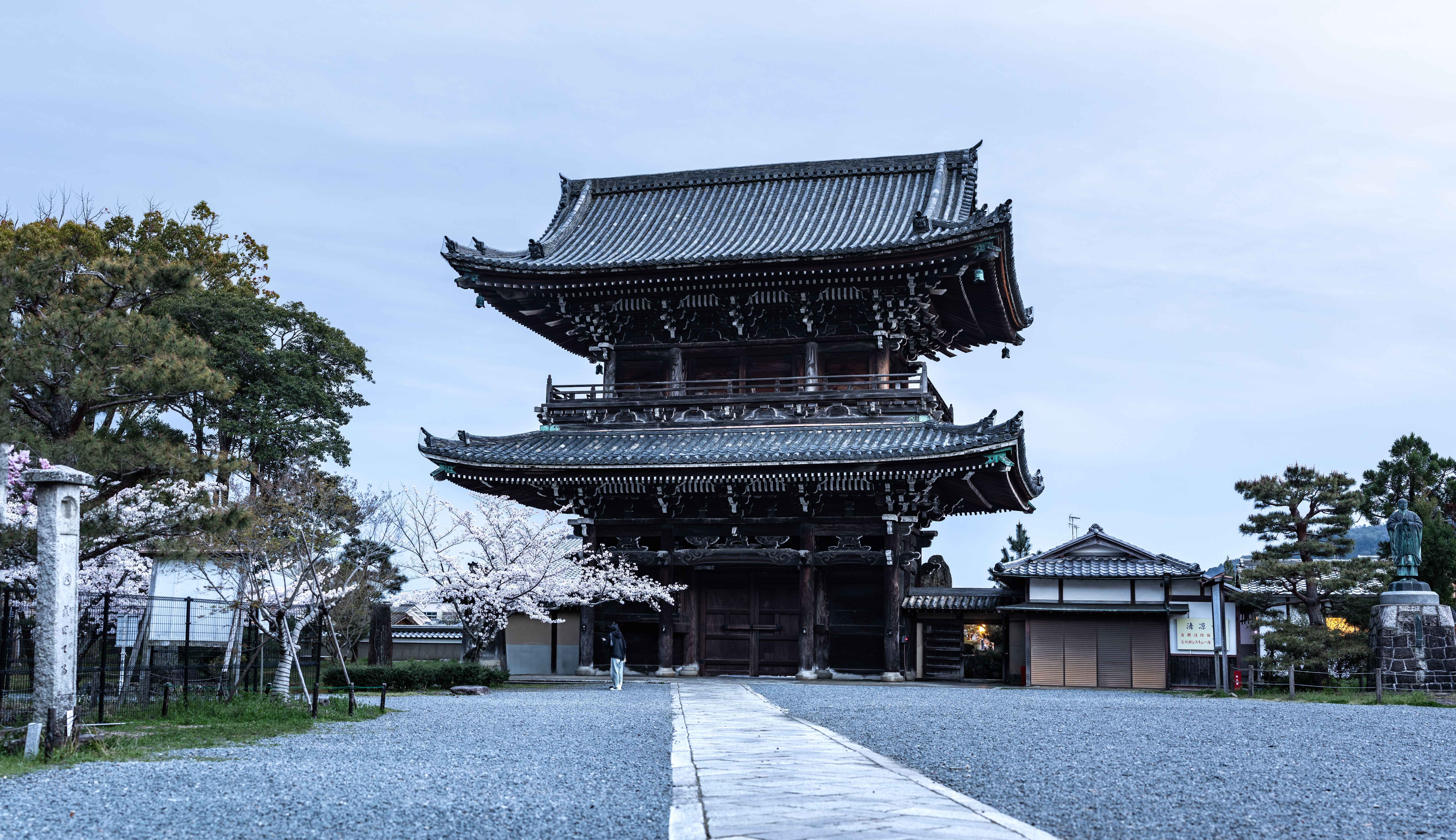 Stunning traditional Japanese pagoda surrounded by cherry blossoms in Kyoto, Japan, capturing spring's beauty.