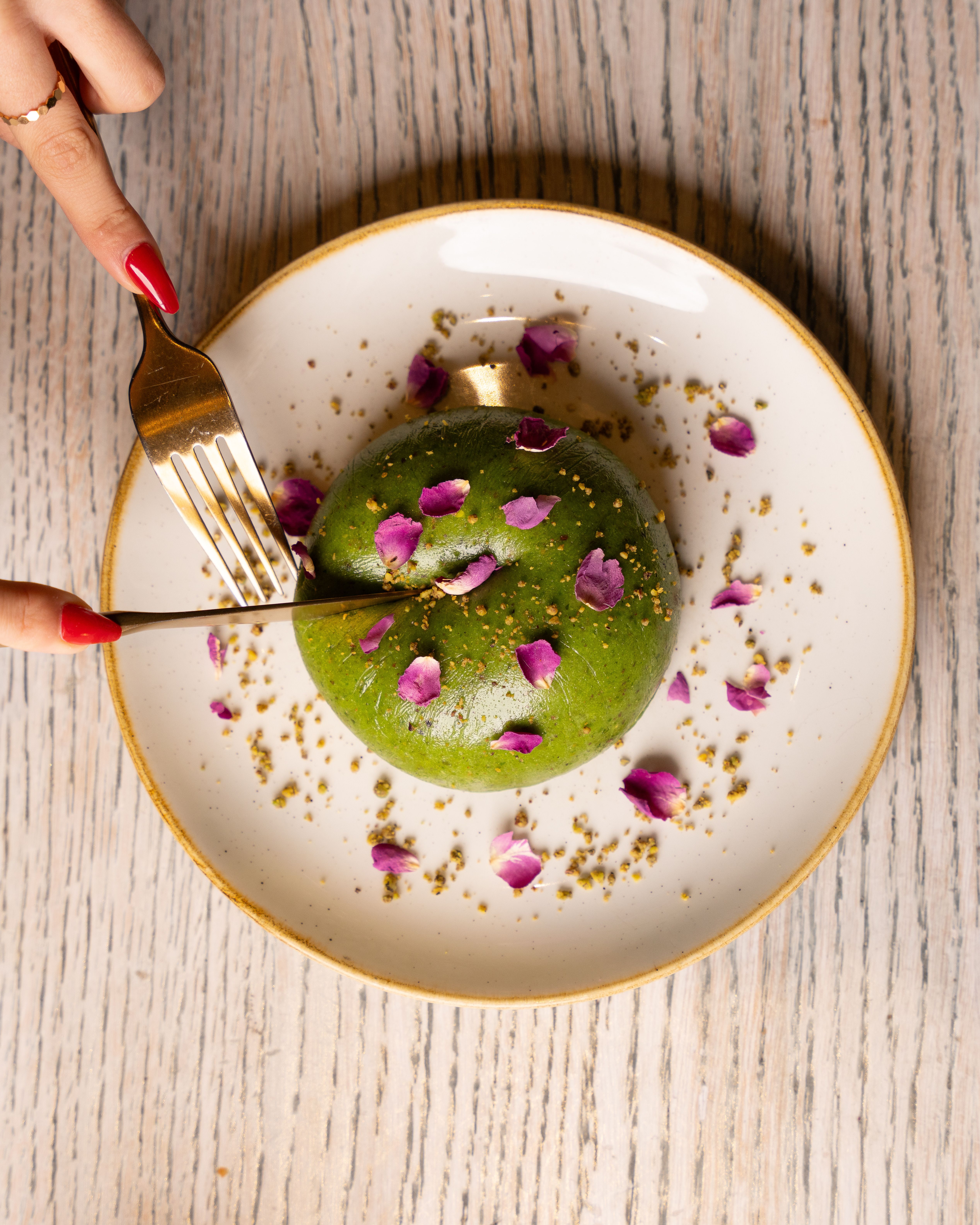 Gourmet Matcha Dessert with Edible Flowers · Free Stock Photo