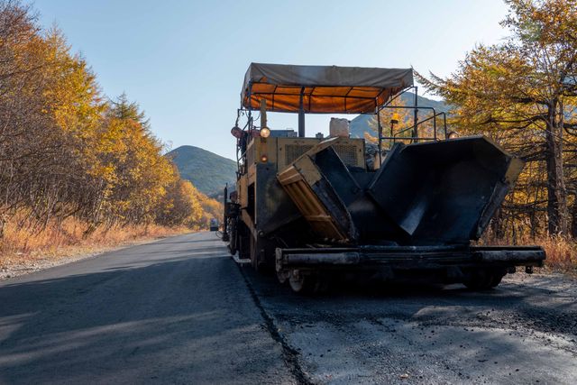Asphalt paving equipment used for residential resurfacing projects