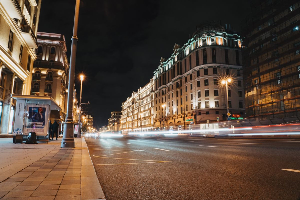 Light trails on a city boulevard at night