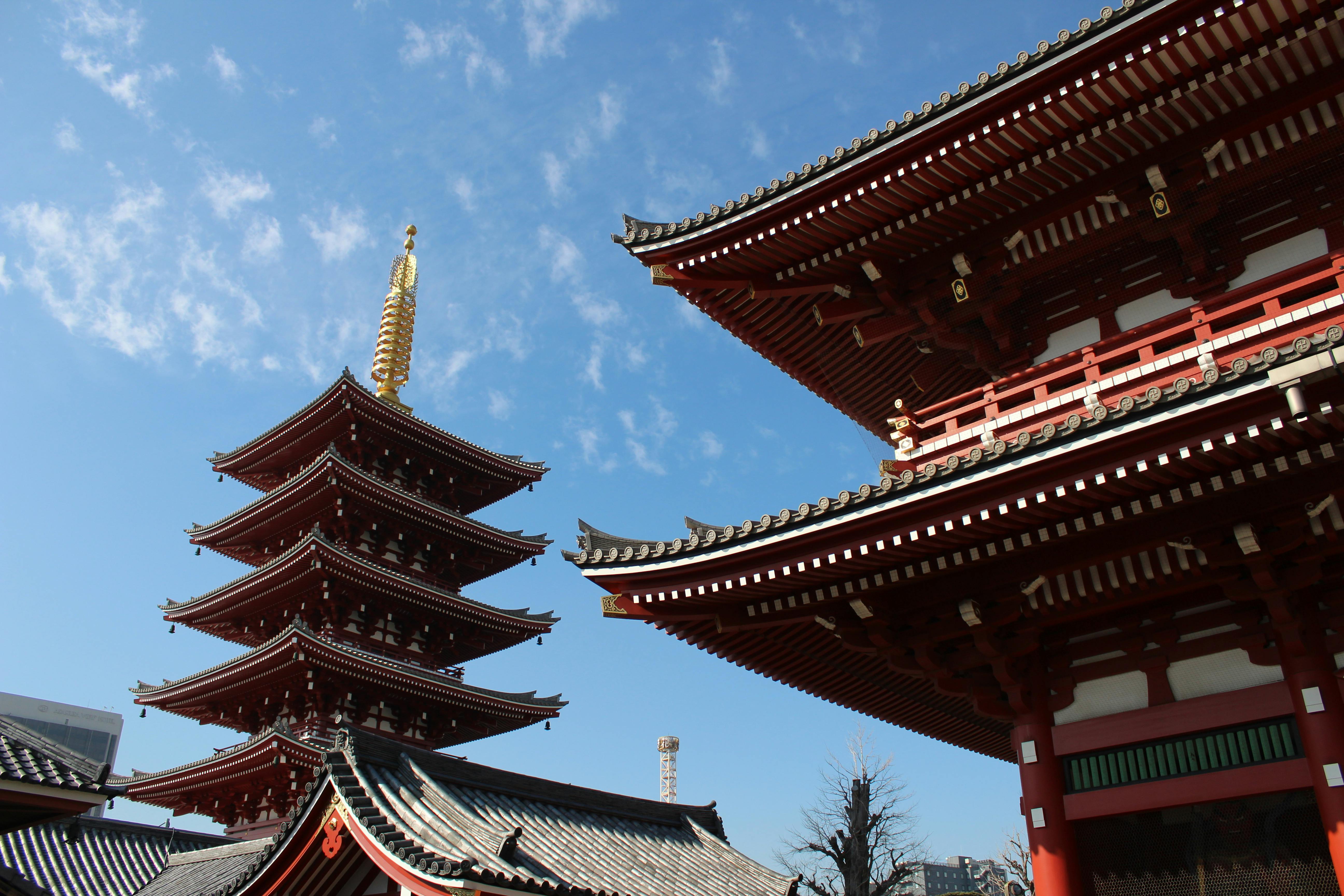 Iconic Five-Story Pagoda at Sensoji Temple, Tokyo · Free Stock Photo