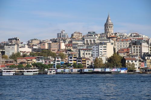 Free Picturesque view of Istanbul cityscape with the iconic Galata Tower and Bosphorus. Stock Photo