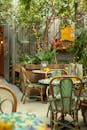 Charming Outdoor Cafe Seating in Lush Garden