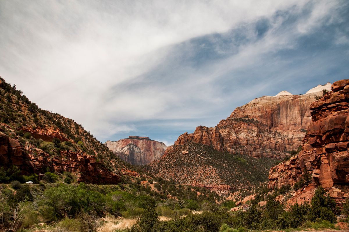 Sandstone cliffs above the Virgin River in Zion Canyon