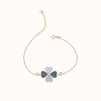 Stylish clover-shaped pendant bracelet with colorful gems, perfect for fashion enthusiasts.