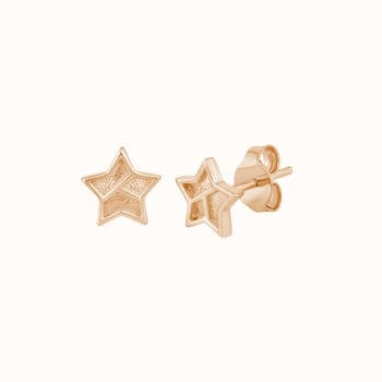 Pair of star-shaped gold earrings showcasing sleek modern jewelry design.