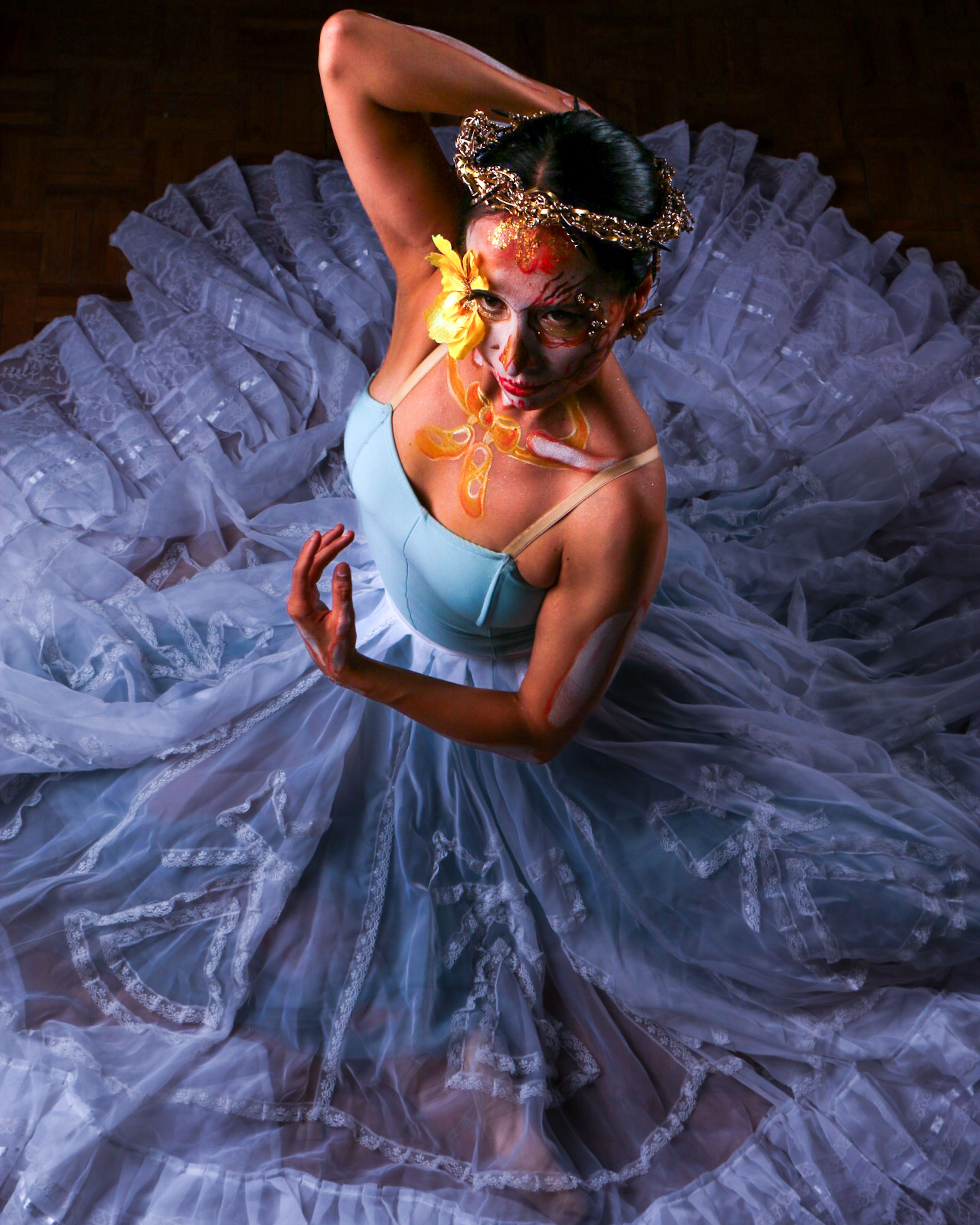 Elegant Ballet Dancer in Floral Makeup and Dress  Free Stock Photo