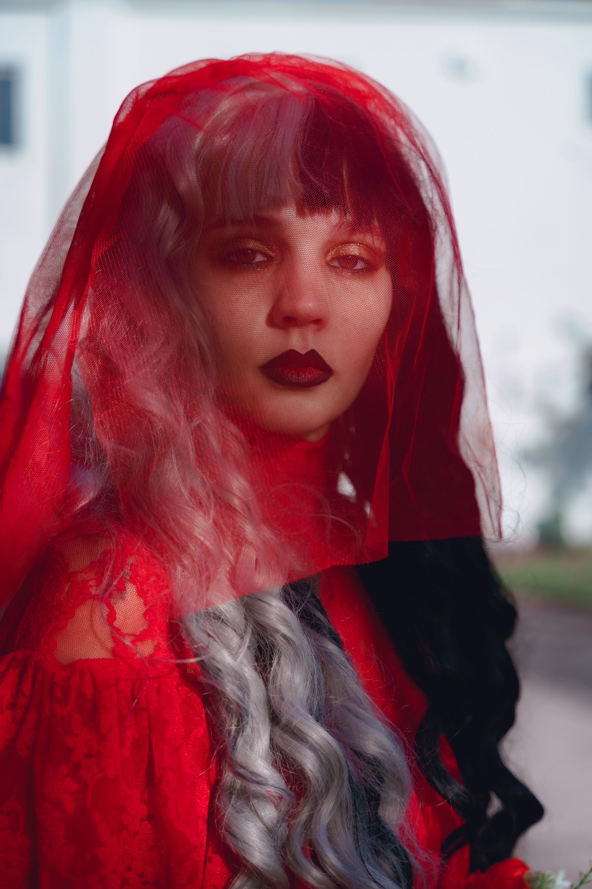 Mystical Portrait of Woman in Red Veil · Free Stock Photo
