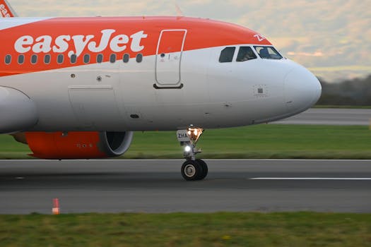 EasyJet airplane on the runway ready for departure at Bristol Airport. Side view close-up.